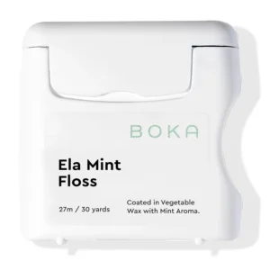 Boka Ela mint dental floss made with natural vegetable wax effectively cleans between teeth leaving gums fresh.