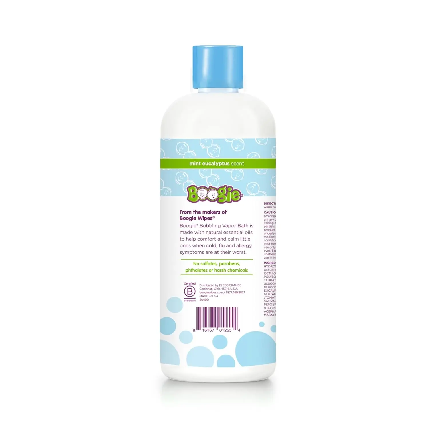 Boogie Kids eucalyptus bubble bath powder with soothing vapors made with plant and oat extracts.
