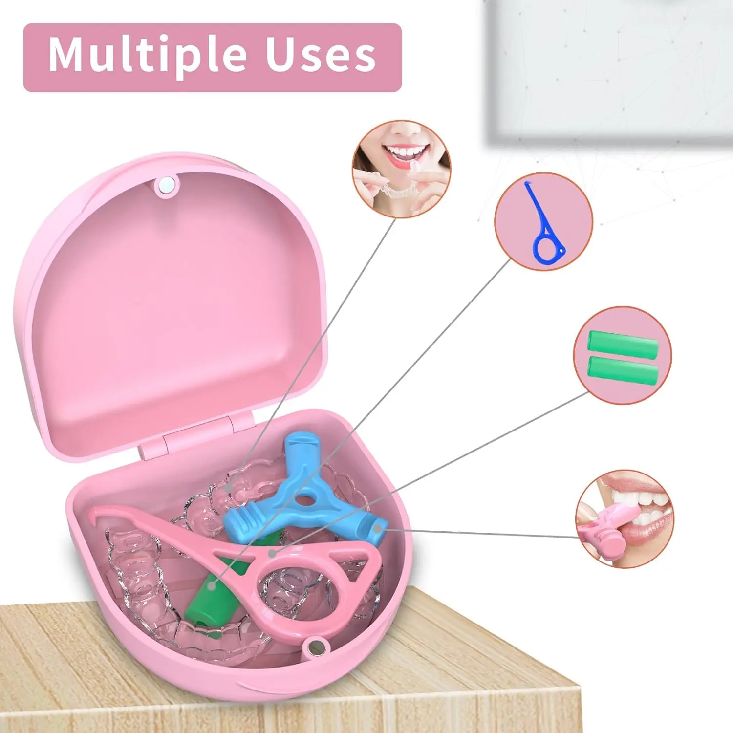 Pink ARGOMAX braces box provides secure storage for dentures and orthodontic appliances with a tight snap closure, made from high-quality, easy-to-clean PP material.