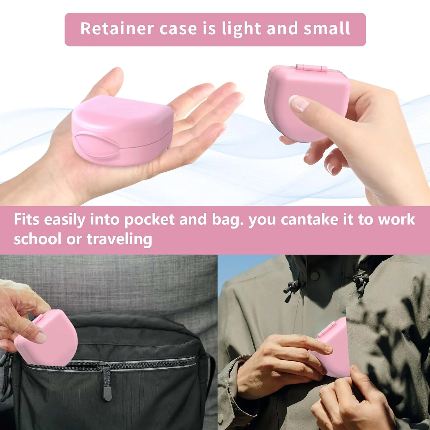 Pink ARGOMAX braces box provides secure storage for dentures and orthodontic appliances with a tight snap closure, made from high-quality, easy-to-clean PP material.