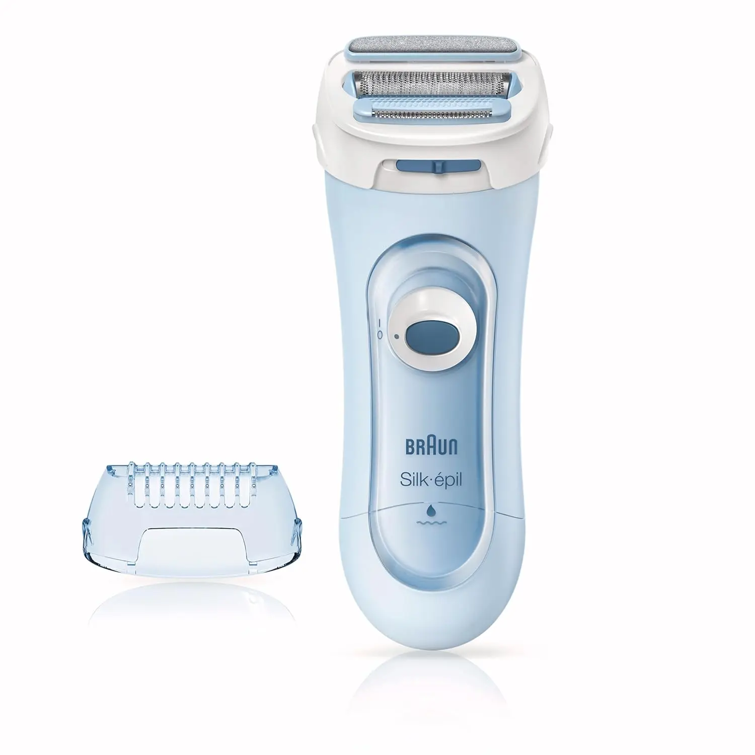 Cordless Braun Lady Shaver offers a close and comfortable shave with its floating foil, trimmer, and exfoliation attachments for use on legs, underarms, and bikini line in or out of the shower.
