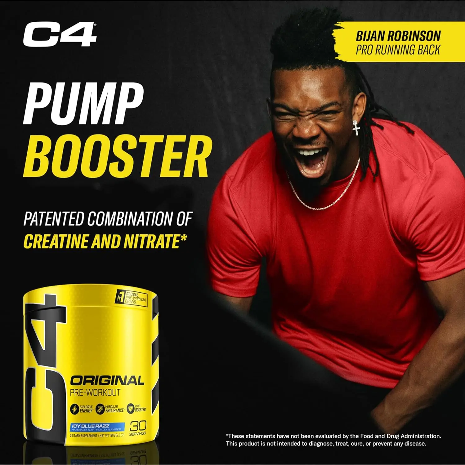 Cellucor C4 Original Icy Blue Raspberry pre-workout powder offers sugar-free energy with caffeine, beta-alanine, creatine, and vitamin C, formulated with care in hygienic packaging for both men and women.
