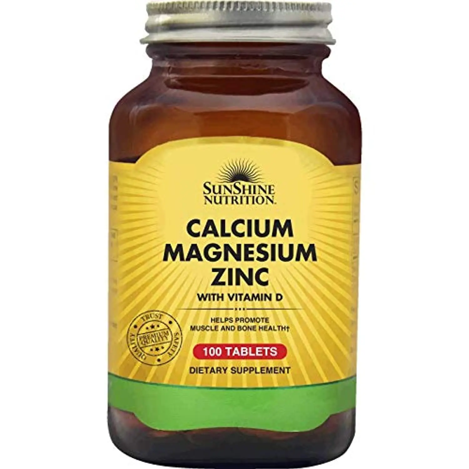 Sunshine Nutrition Calcium Magnesium Zinc and Vitamin D tablets promote bone health, immunity, improve mood, and maintain healthy blood sugar levels.