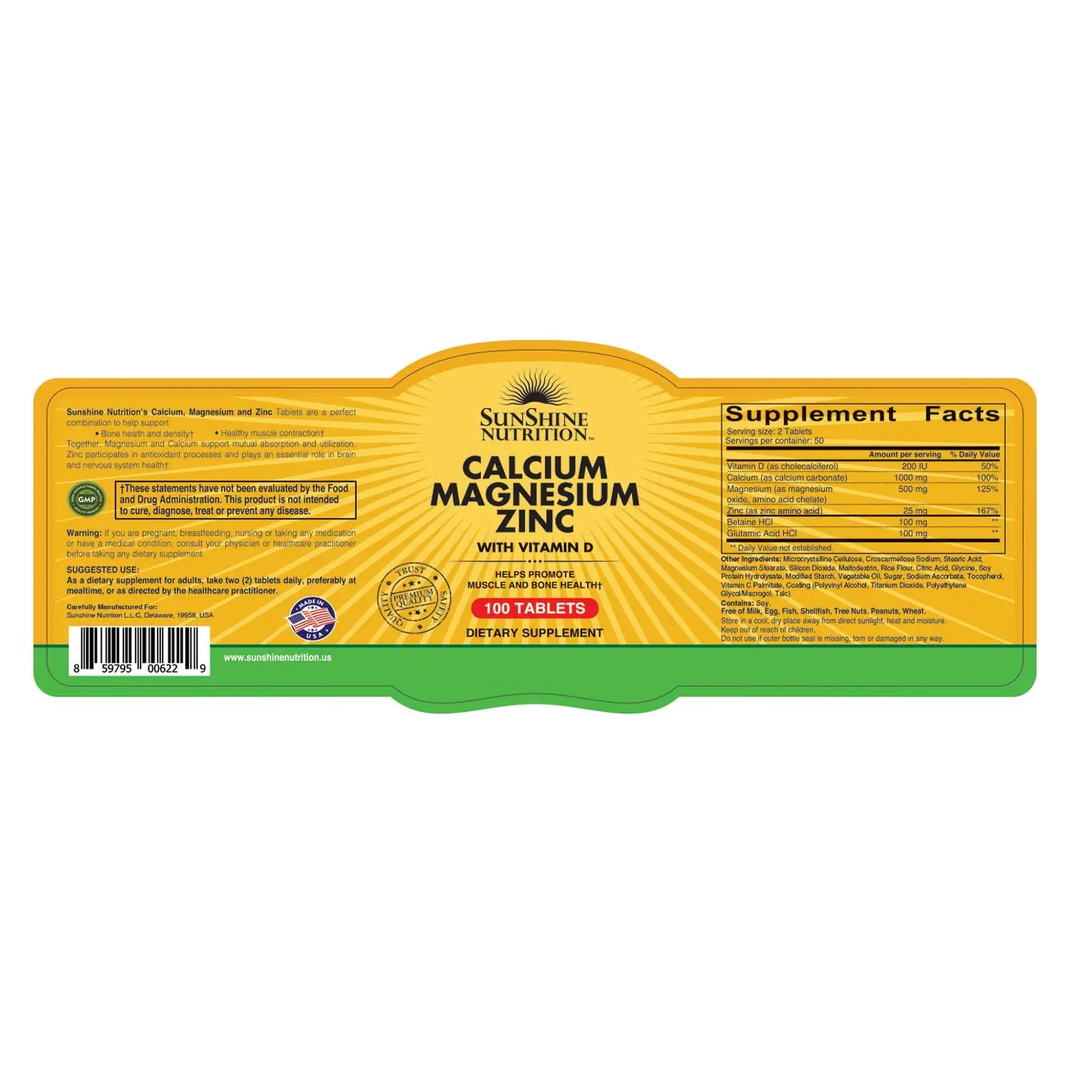 Sunshine Nutrition Calcium Magnesium Zinc and Vitamin D tablets promote bone health, immunity, improve mood, and maintain healthy blood sugar levels.
