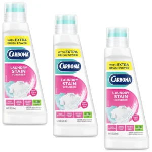 Carbona Stain Wizard stain remover with bio-enzymes effectively eliminates tough stains like fat, oil, blood, milk, fruit, ketchup, vegetables, and baby food from washable fabrics while being gentle on skin.