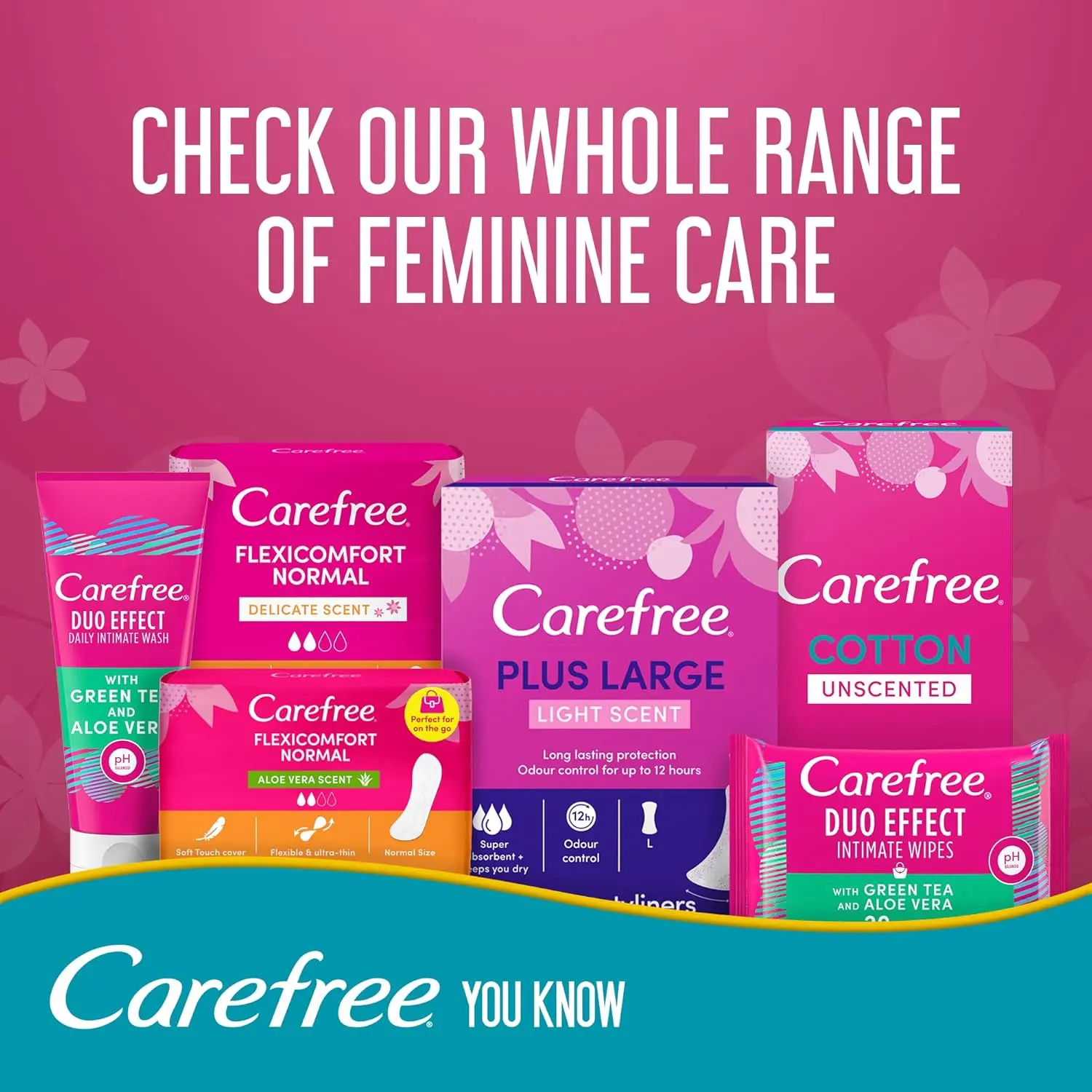 This image shows a package of Carefree Daily Cotton Panty Liners with a fresh scent, offering breathable comfort and discreet protection for everyday use and sensitive skin.