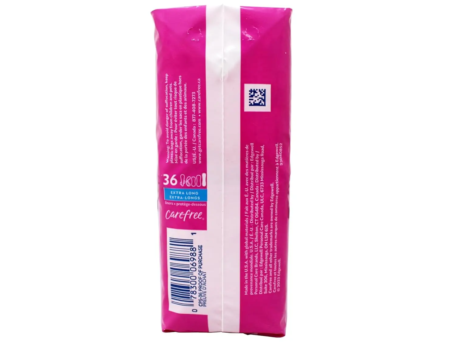 A package of Carefree Body Shape Extra Long pantiliners featuring 8-hour odor control and a thin, absorbent design.