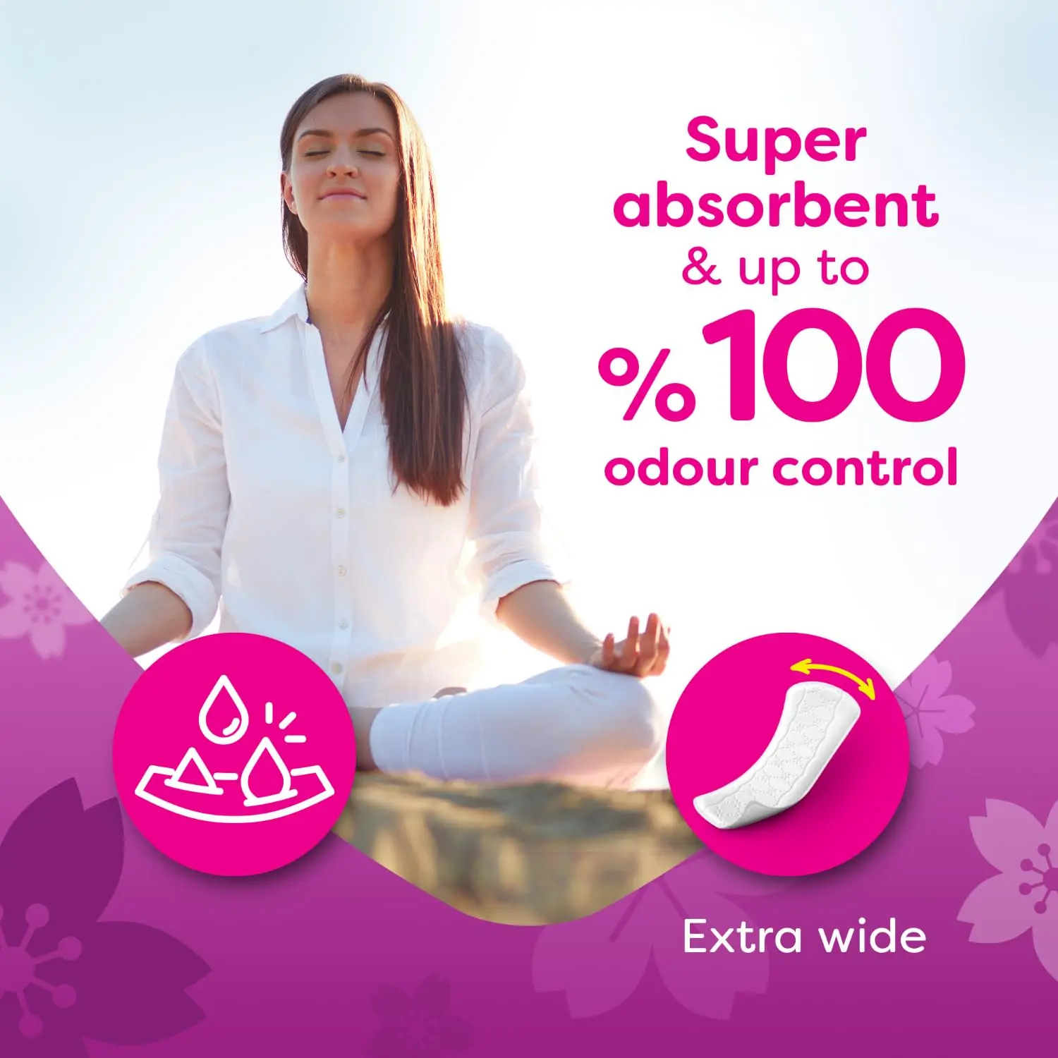 This image displays a pack of Carefree Plus Large panty liners with a fresh scent, offering discreet and reliable protection for everyday use and heavier flow days, featuring a fast absorbing cover for maximum comfort and security.