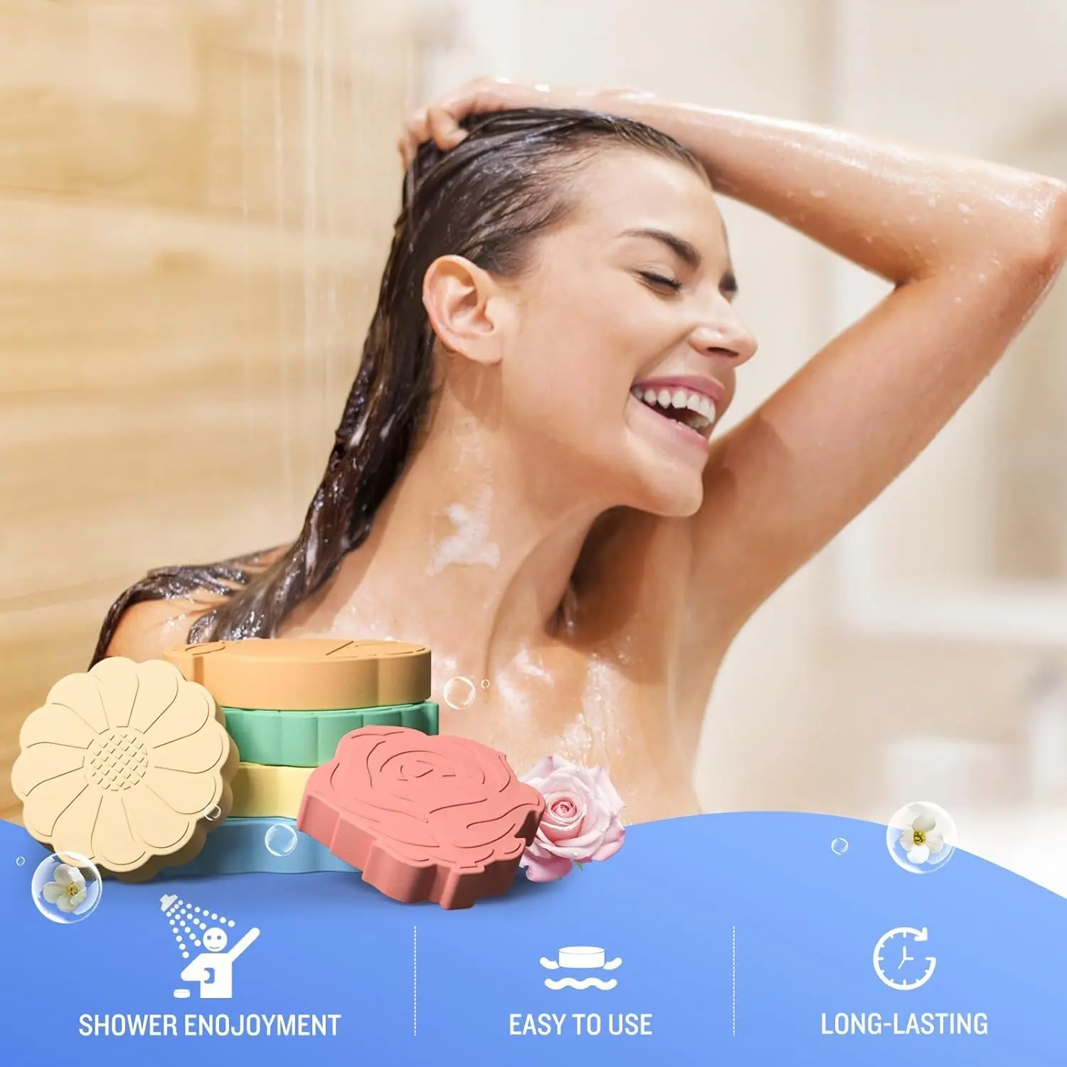 Cartoon shower steamers with six different scents offer a playful and aromatic shower experience, making a unique and thoughtful gift for women.