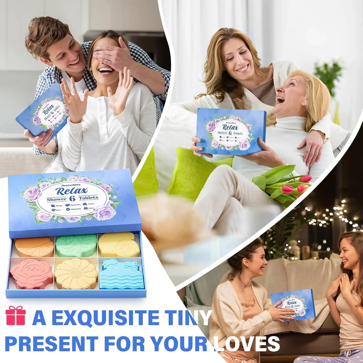 Cartoon shower steamers with six different scents offer a playful and aromatic shower experience, making a unique and thoughtful gift for women.