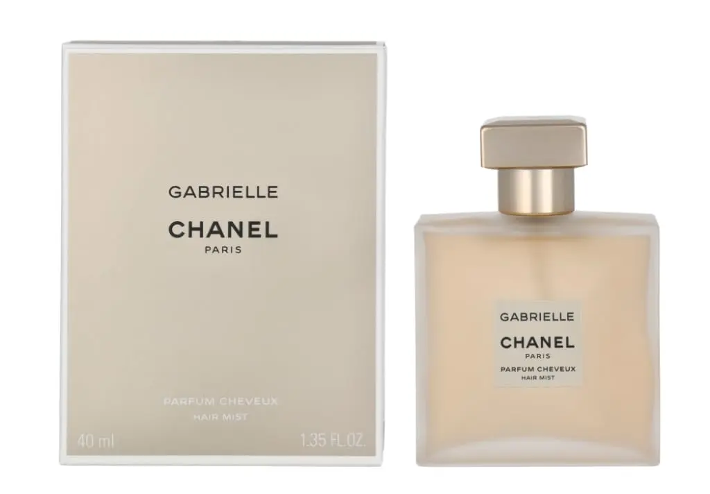 This is a bottle of CHANEL Gabrielle Hair Mist, a women's fragrance with top notes of mandarin orange and grapefruit, middle notes of tuberose and jasmine, and base notes of sandalwood and musk.