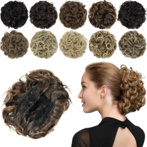 Dark brown to light auburn chignon hairpiece adds volume and elegance to an updo, featuring dual combs for secure and adjustable placement.