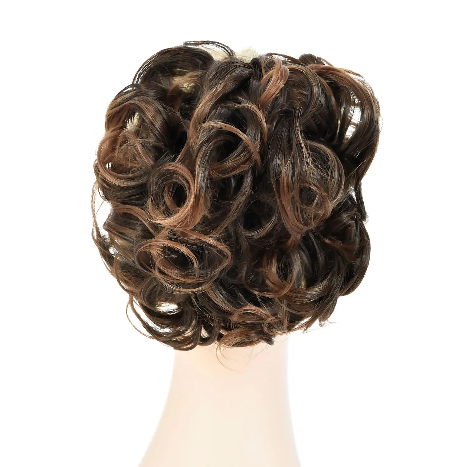 Dark brown to light auburn chignon hairpiece adds volume and elegance to an updo, featuring dual combs for secure and adjustable placement.