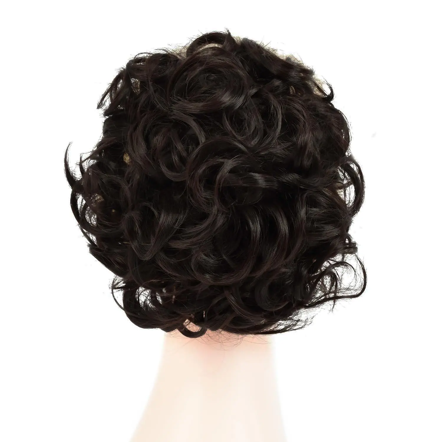 This dark brown chignon hairpiece adds an elegant updo with its curly bun extension, secured with combs for a natural, stable fit.