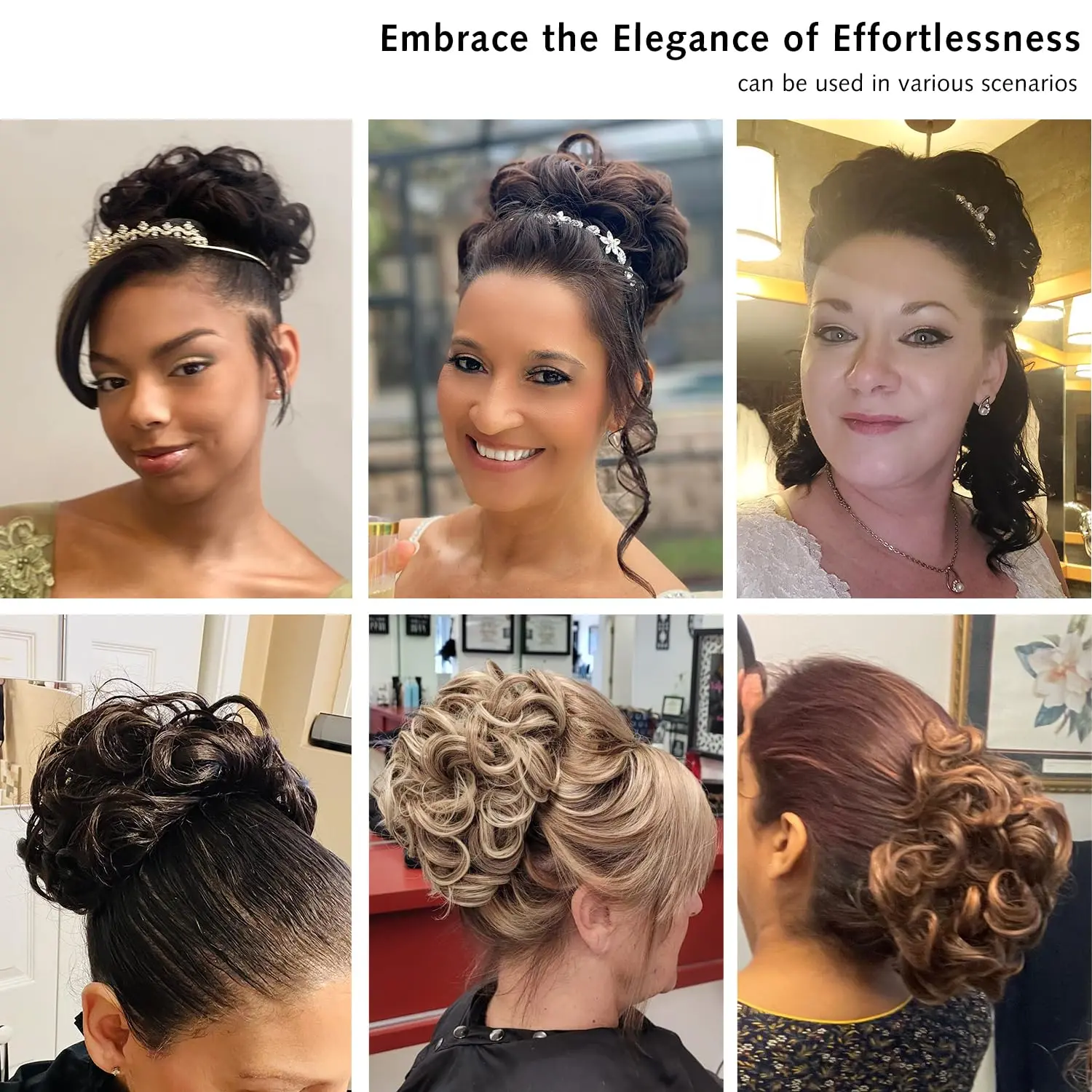 Dark brown to light auburn chignon hairpiece adds volume and elegance to an updo, featuring dual combs for secure and adjustable placement.