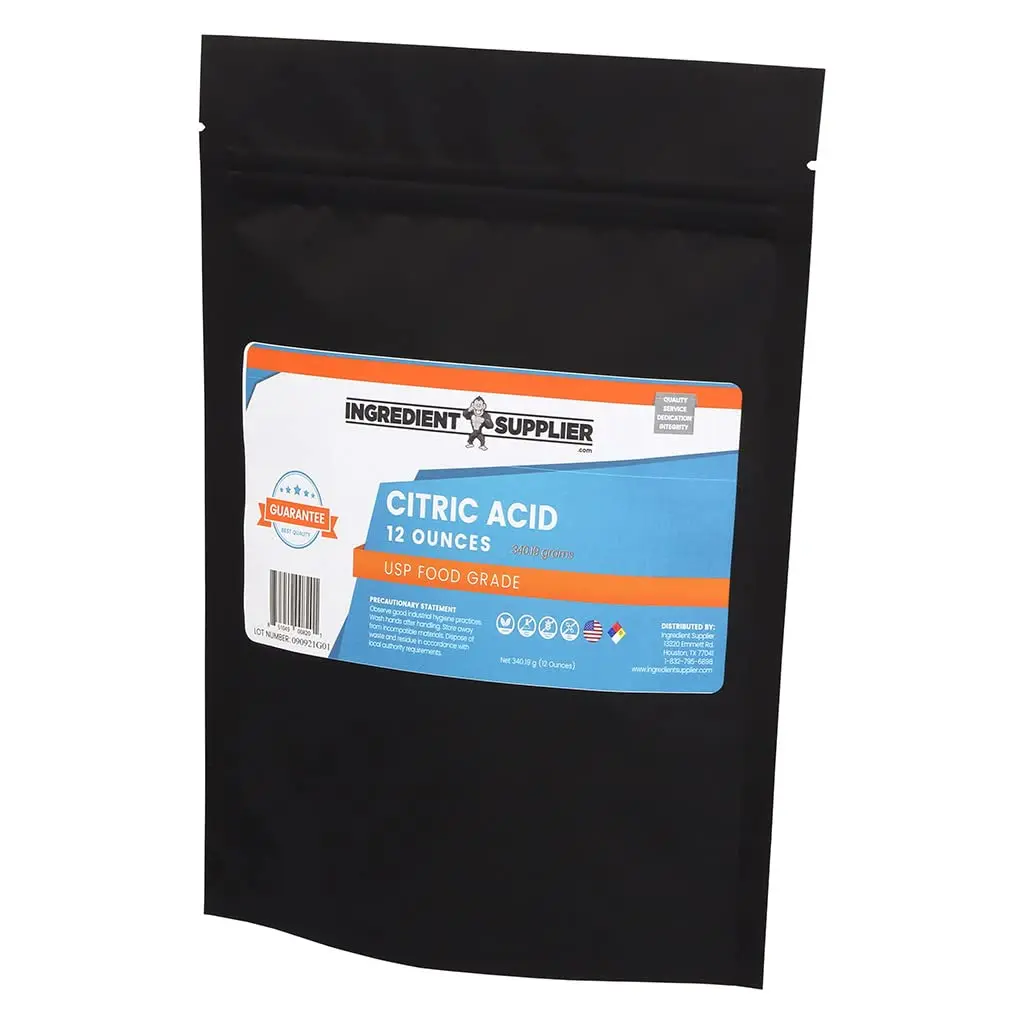 This 12oz bag of USP food grade citric acid is 100% pure, non-GMO, and ideal for flavoring, preserving, cleaning, and making bath bombs.
