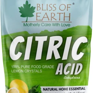 A resealable 907g pouch of Bliss of Earth citric acid powder, a versatile food grade ingredient ideal for cooking, cleaning, skincare, and preserving.