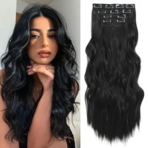 These clip in wavy black hair extensions instantly add volume and length to your hair, offering a natural and soft synthetic option perfect for daily wear and special occasions.