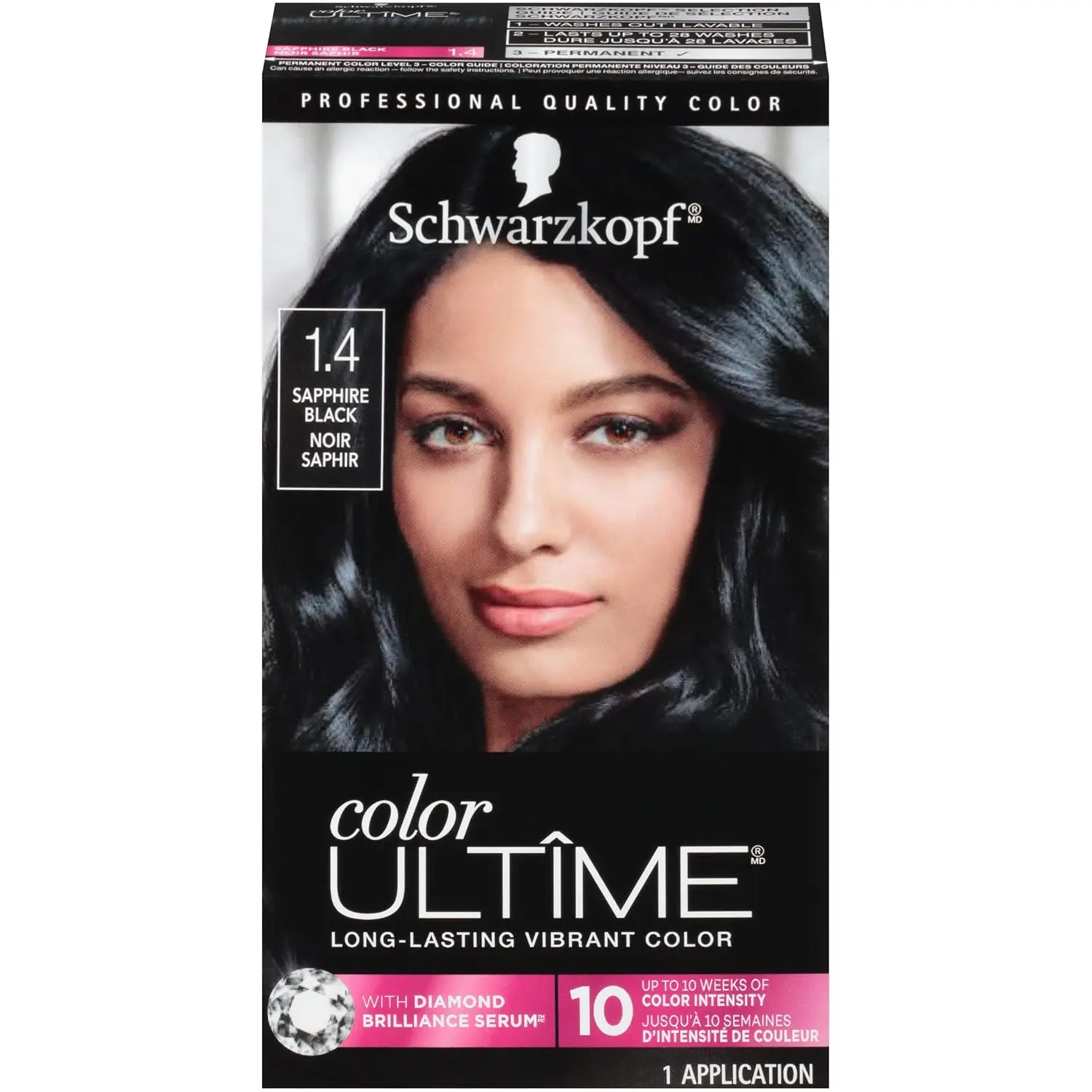 Schwarzkopf Color Ultime Sapphire Black hair color cream provides intense, fade-resistant color and lasting shine.