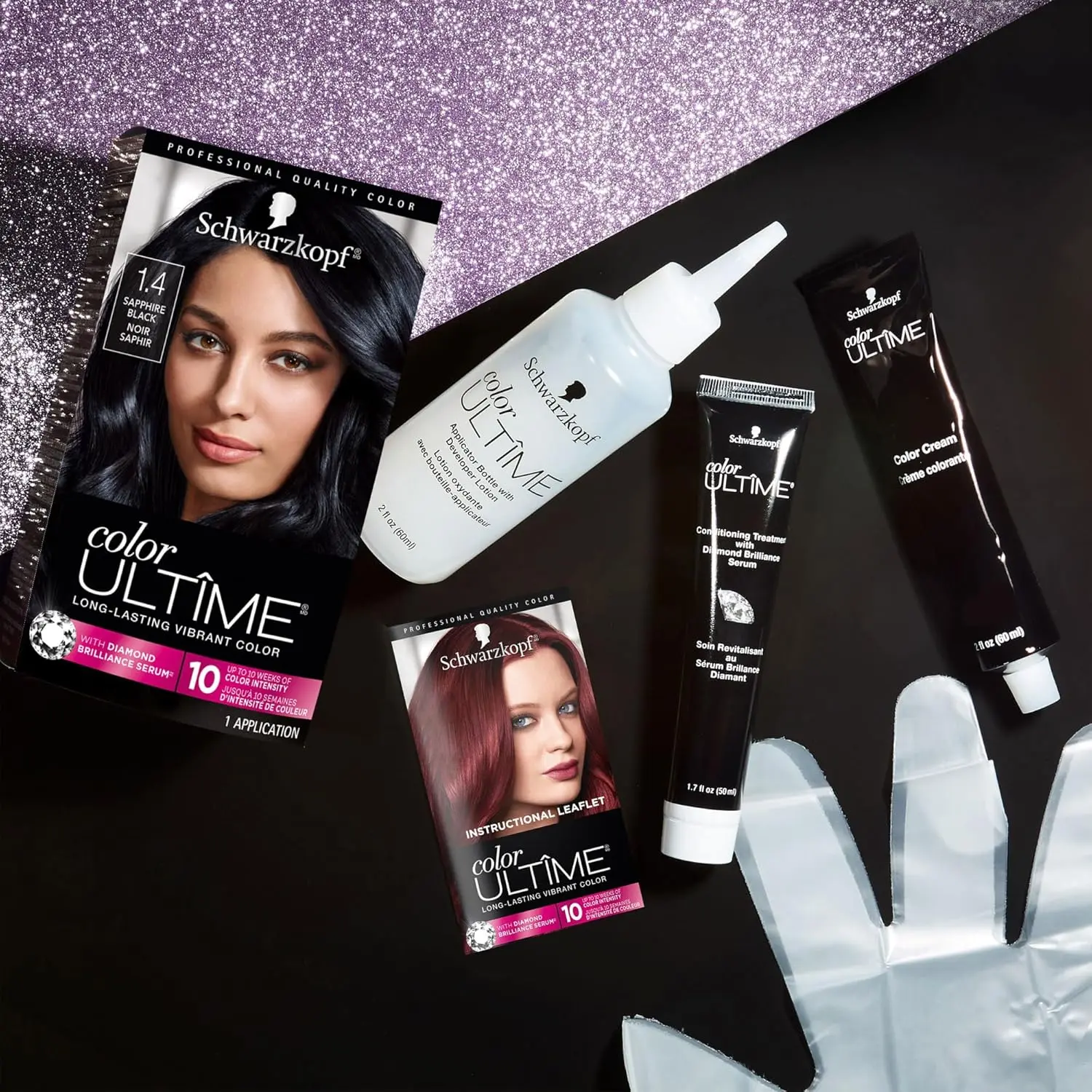 Schwarzkopf Color Ultime Sapphire Black hair color cream provides intense, fade-resistant color and lasting shine.