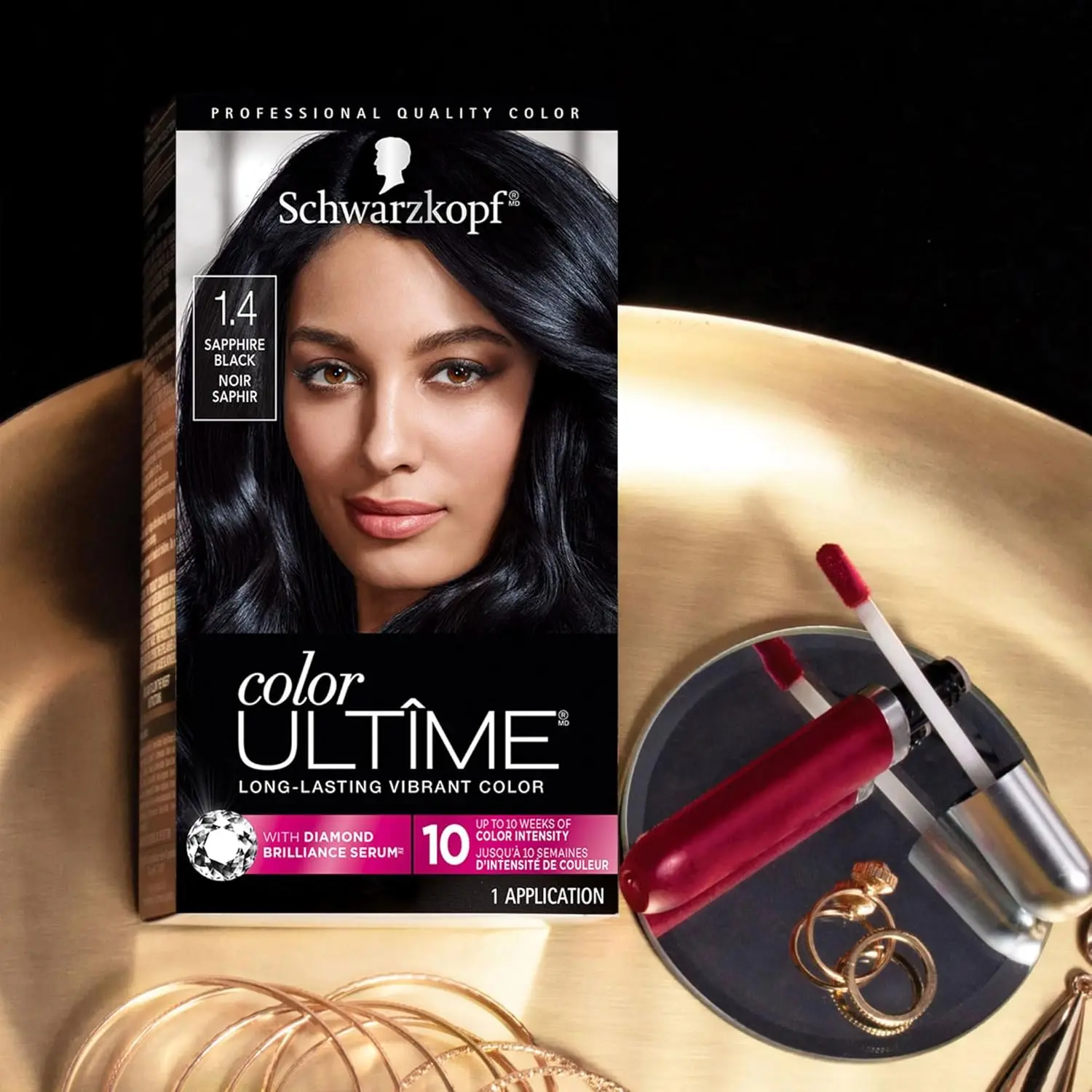 Schwarzkopf Color Ultime Sapphire Black hair color cream provides intense, fade-resistant color and lasting shine.