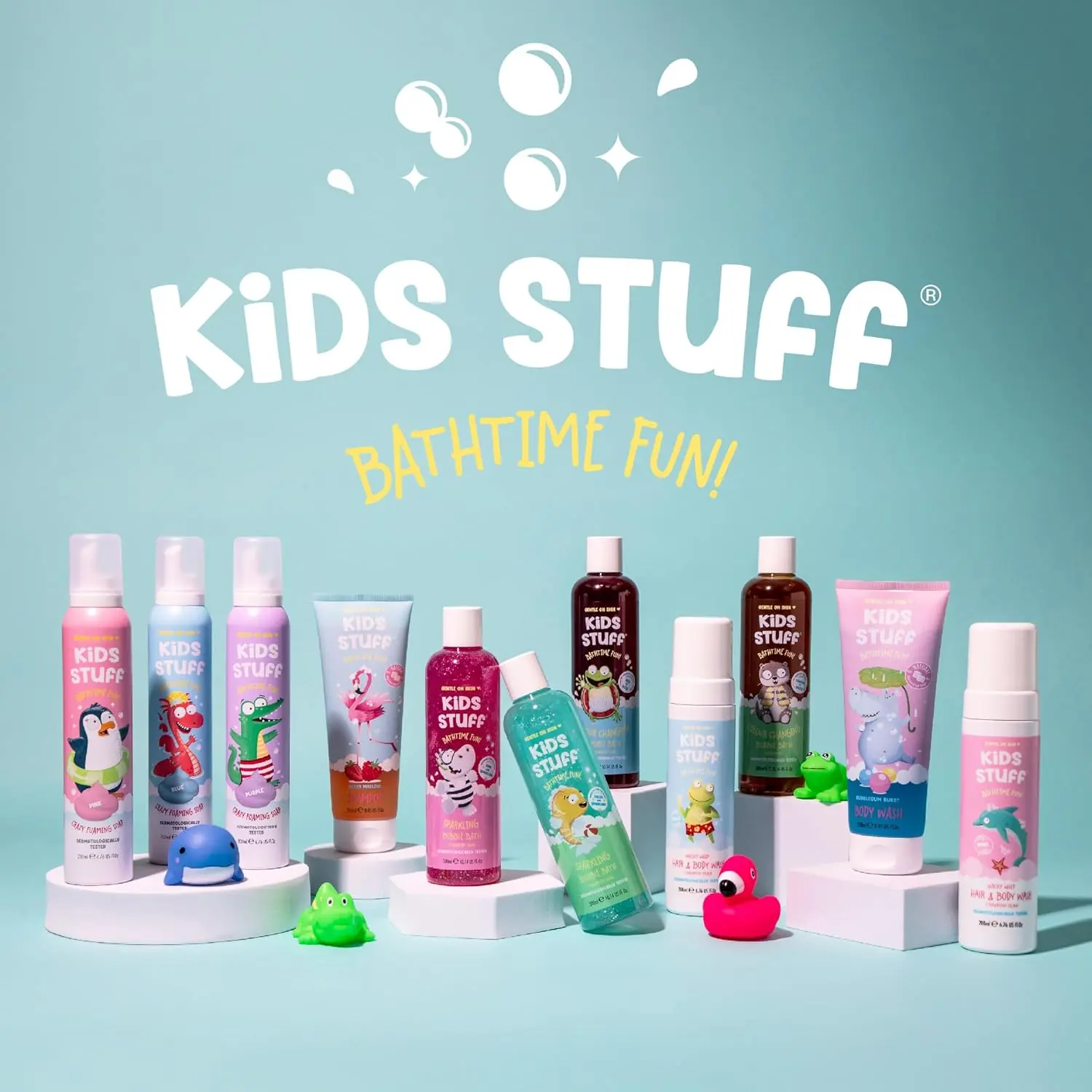 Kids Stuff Crazy Soap colour changing bubble bath transforms from red to blue in warm water, creating a fun and magical bath time experience for children.