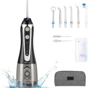 This cordless water flosser effectively removes plaque and food residue with its strong pulsating water flow, making it ideal for cleaning teeth, braces, and dental work both at home and while traveling.