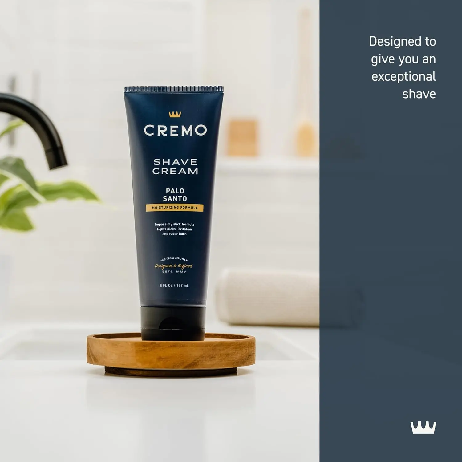 Two tubes of Cremo Palo Santo shave cream offering an ultra-slick shave with a premium scent to fight nicks and razor burn.