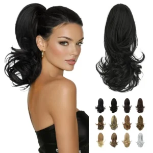 This 13-inch long curly ponytail extension features a claw clip attachment for secure, comfortable wear, adding volume and length for a natural-looking hairstyle.