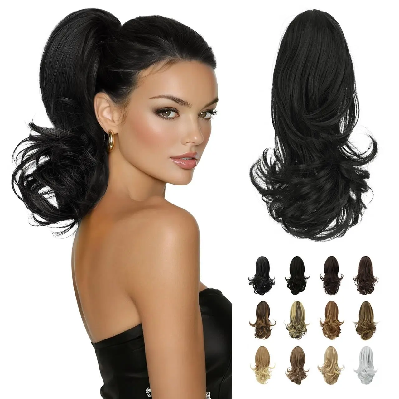 This 13-inch long curly ponytail extension features a claw clip attachment for secure, comfortable wear, adding volume and length for a natural-looking hairstyle.