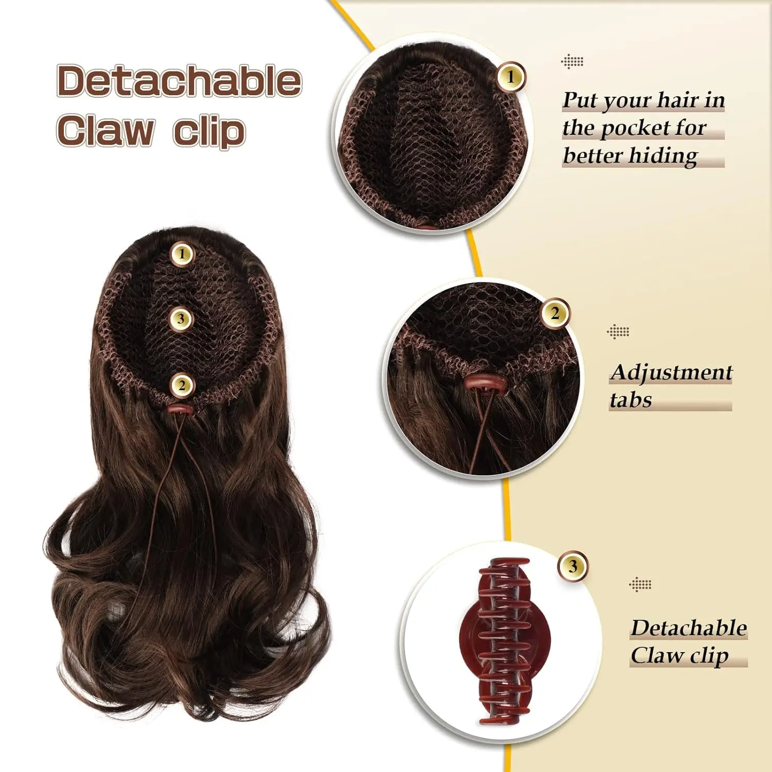 This 13-inch long curly ponytail extension features a claw clip attachment for secure, comfortable wear, adding volume and length for a natural-looking hairstyle.