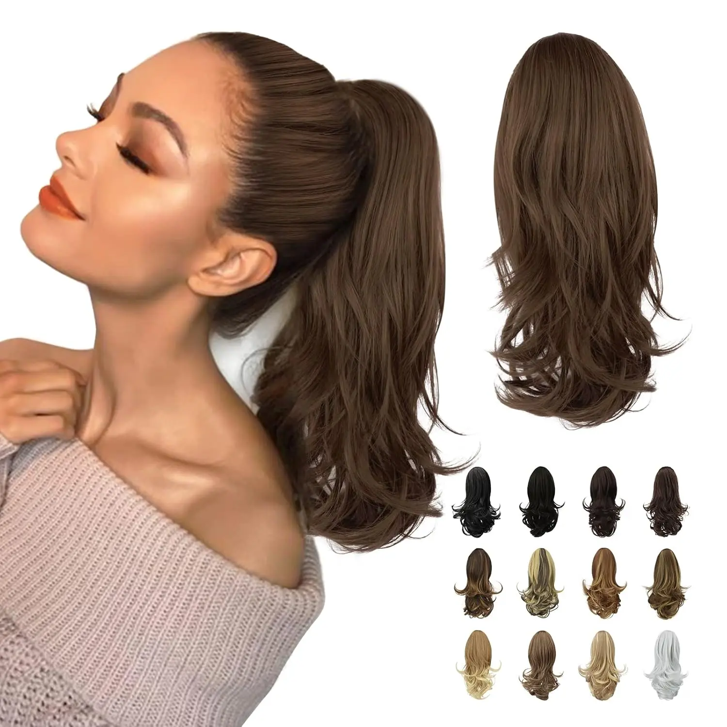 This 13-inch long curly ponytail extension features a claw clip attachment for secure, comfortable wear, adding volume and length for a natural-looking hairstyle.
