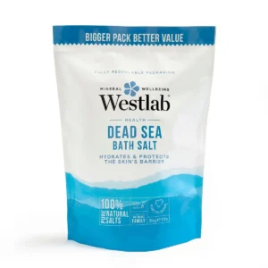 Westlab Dead Sea bath salt naturally rich in magnesium, calcium and potassium to soothe and soften dry, itchy skin prone to eczema and psoriasis.