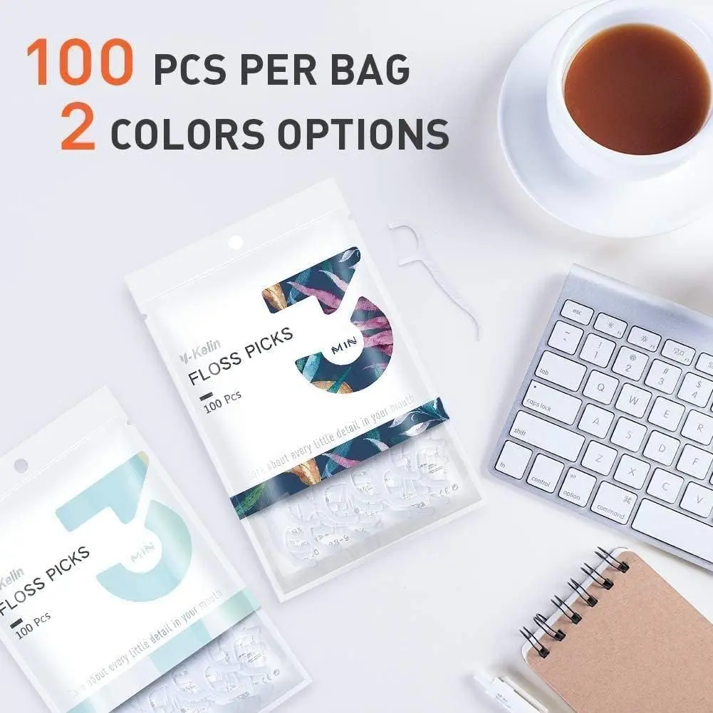 This pack includes 100 dental floss picks designed for daily use to prevent bad breath and gingivitis, featuring a high molecular weight polyethylene fiber floss that won't split or crack, an arc hook for use as a toothpick, and a protected tartar pick in the handle for removing plaque and food debris.