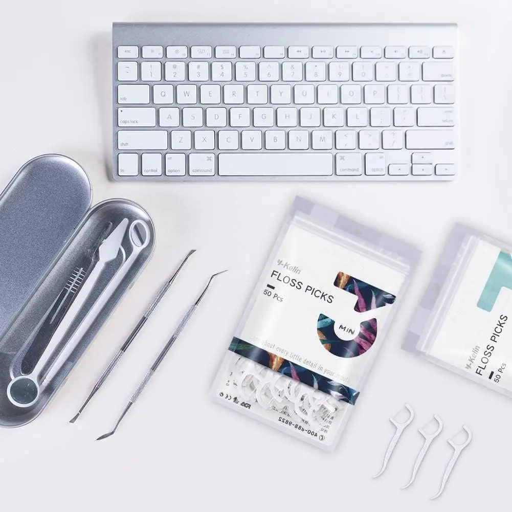 This pack includes 100 dental floss picks designed for daily use to prevent bad breath and gingivitis, featuring a high molecular weight polyethylene fiber floss that won't split or crack, an arc hook for use as a toothpick, and a protected tartar pick in the handle for removing plaque and food debris.