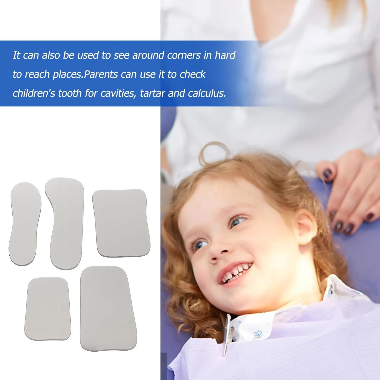 This intraoral dental photography mirror offers clear reflection for detailed mouth inspections and dental photography, aiding in diagnosis and treatment planning.