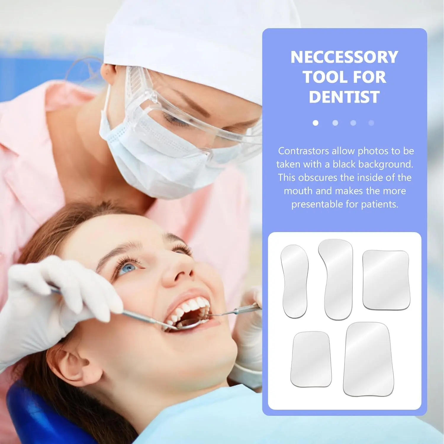 This intraoral dental photography mirror offers clear reflection for detailed mouth inspections and dental photography, aiding in diagnosis and treatment planning.