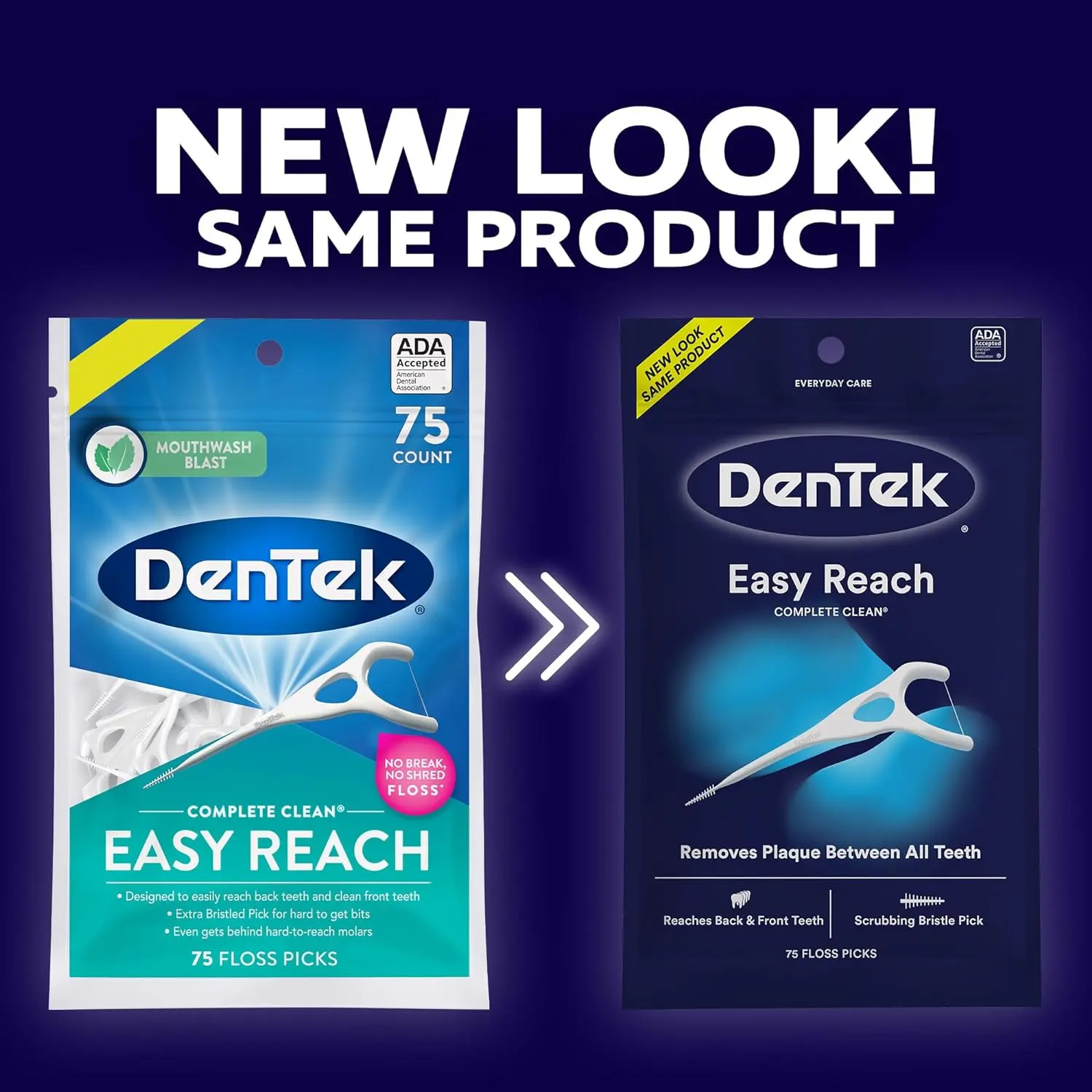 A package of Dentek Complete Clean Y Floss Picks containing 75 counts for a thorough teeth cleaning experience.