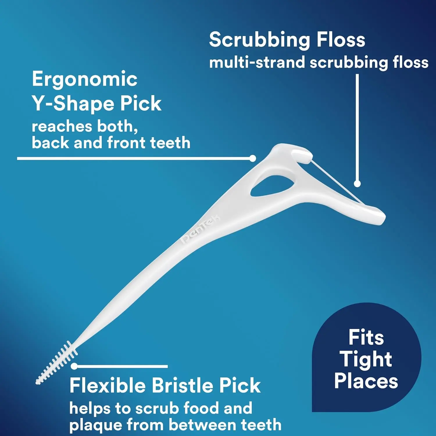 A package of Dentek Complete Clean Y Floss Picks containing 75 counts for a thorough teeth cleaning experience.