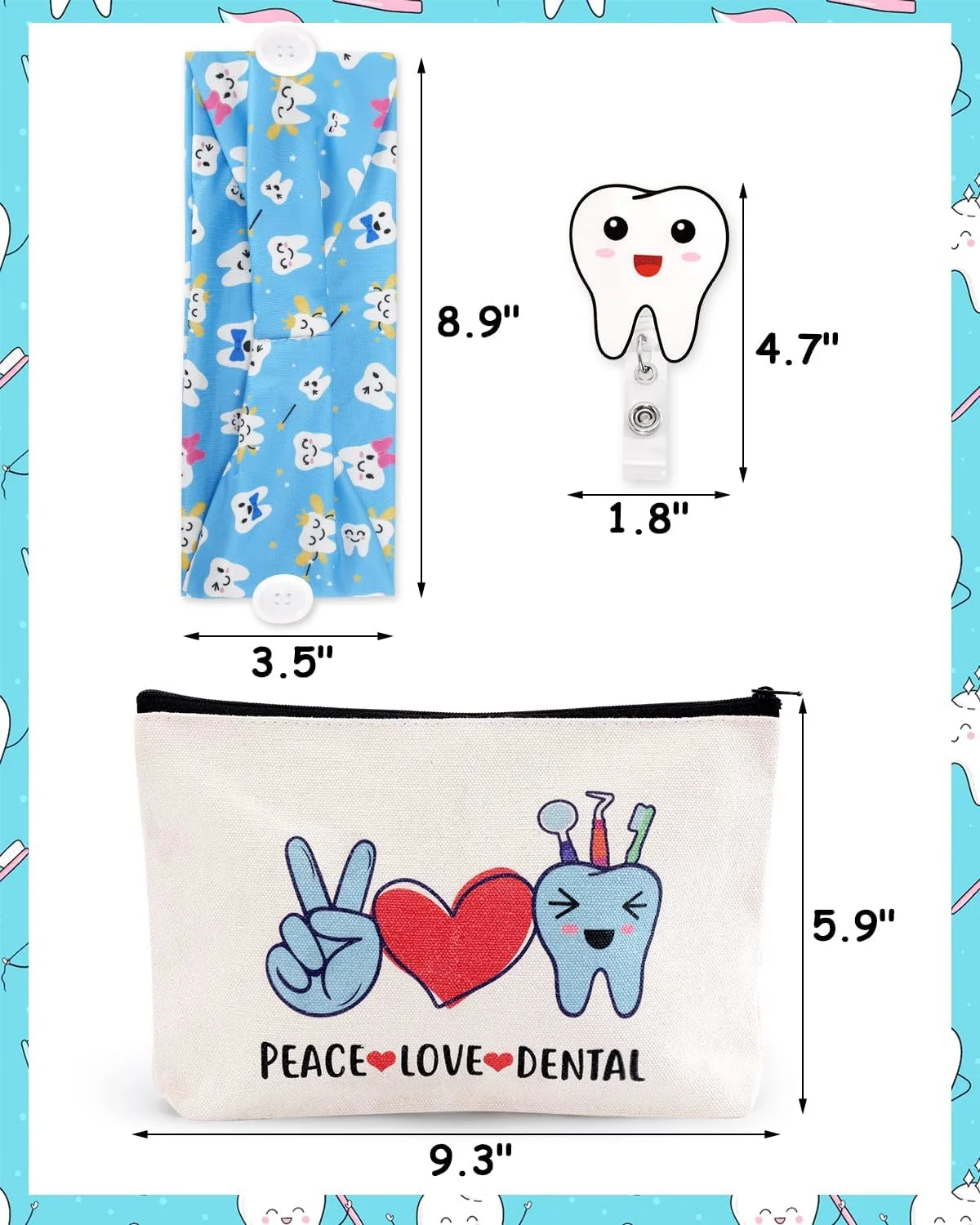 Dentist Gifts Set Badge Reel Makeup Bag Headbands - Image 2