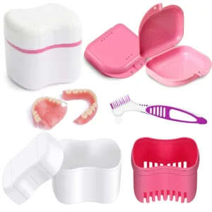 Denture Cup Box Case with Brush for Cleaning Storage