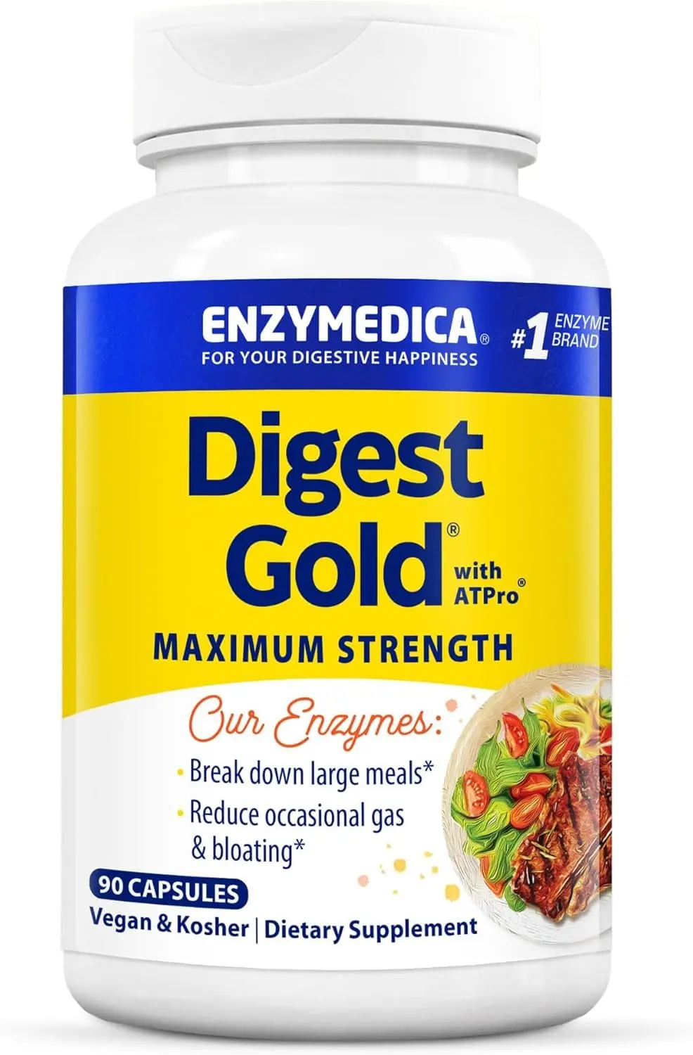 Enzymedica Digest Gold ATPro capsules help break down food, reduce bloating and gas, and convert food to energy for digestive comfort.