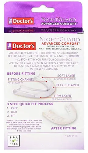 This custom-fit dental night guard protects teeth from clenching and grinding damage during sleep, featuring a slim, comfortable design.