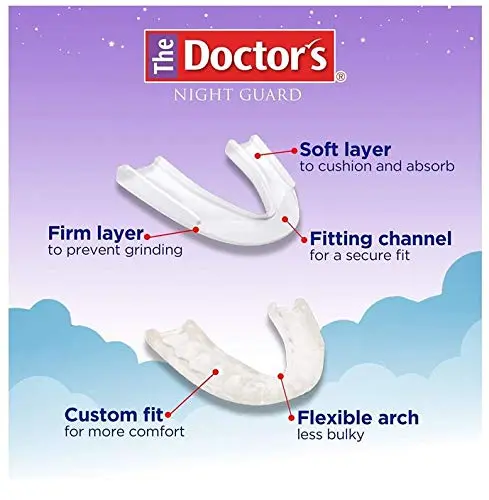 This custom-fit dental night guard protects teeth from clenching and grinding damage during sleep, featuring a slim, comfortable design.