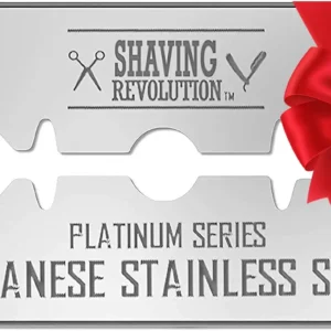 Fifty platinum coated double edge razor blades made from Japanese stainless steel provide a smooth, precise, and clean shave with safety and long-lasting durability.