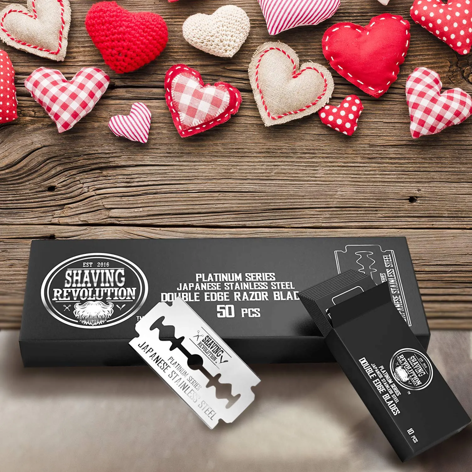 Fifty platinum coated double edge razor blades made from Japanese stainless steel provide a smooth, precise, and clean shave with safety and long-lasting durability.