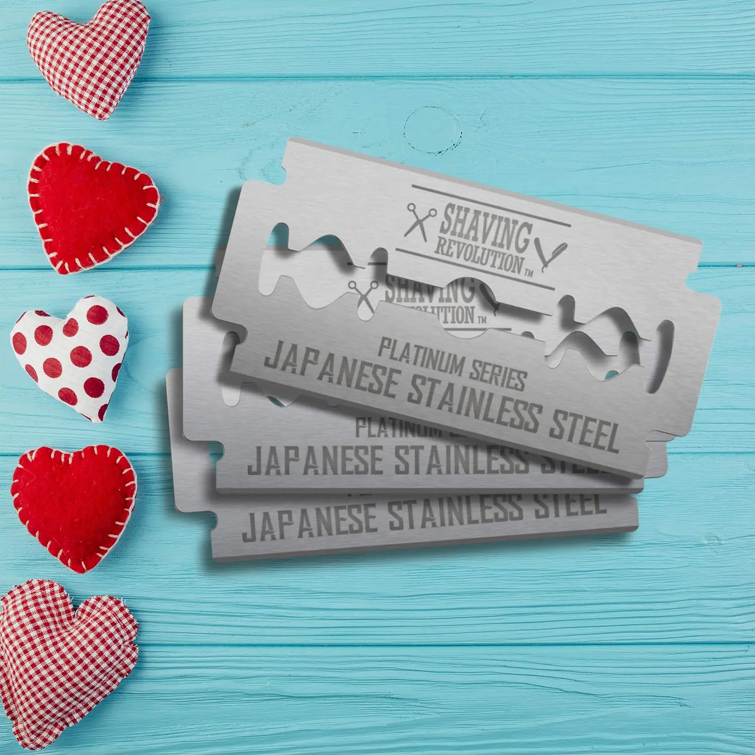 Fifty platinum coated double edge razor blades made from Japanese stainless steel provide a smooth, precise, and clean shave with safety and long-lasting durability.