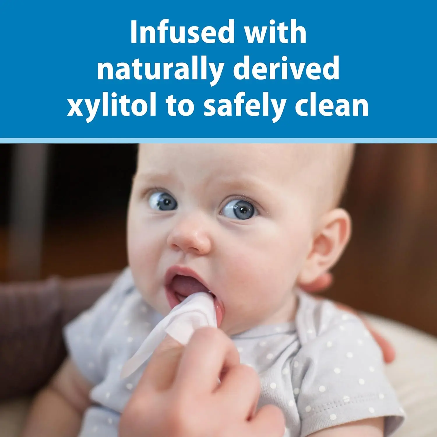 Dr. Brown's fluoride-free tooth and gum wipes in a 30-pack, safe to swallow and BPA-free.