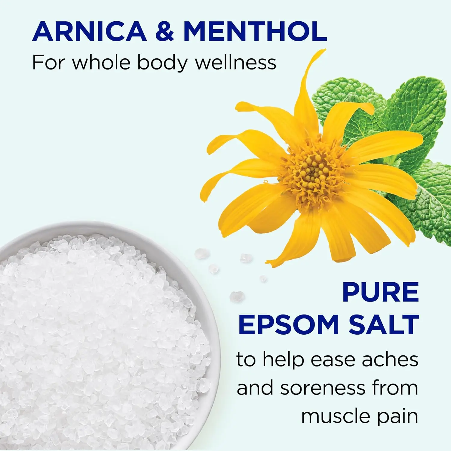 Dr Teal's Epsom Salt soak with arnica and menthol helps to relieve muscle aches and soreness with magnesium sulfate and eucalyptus essential oil for a relaxing bath.