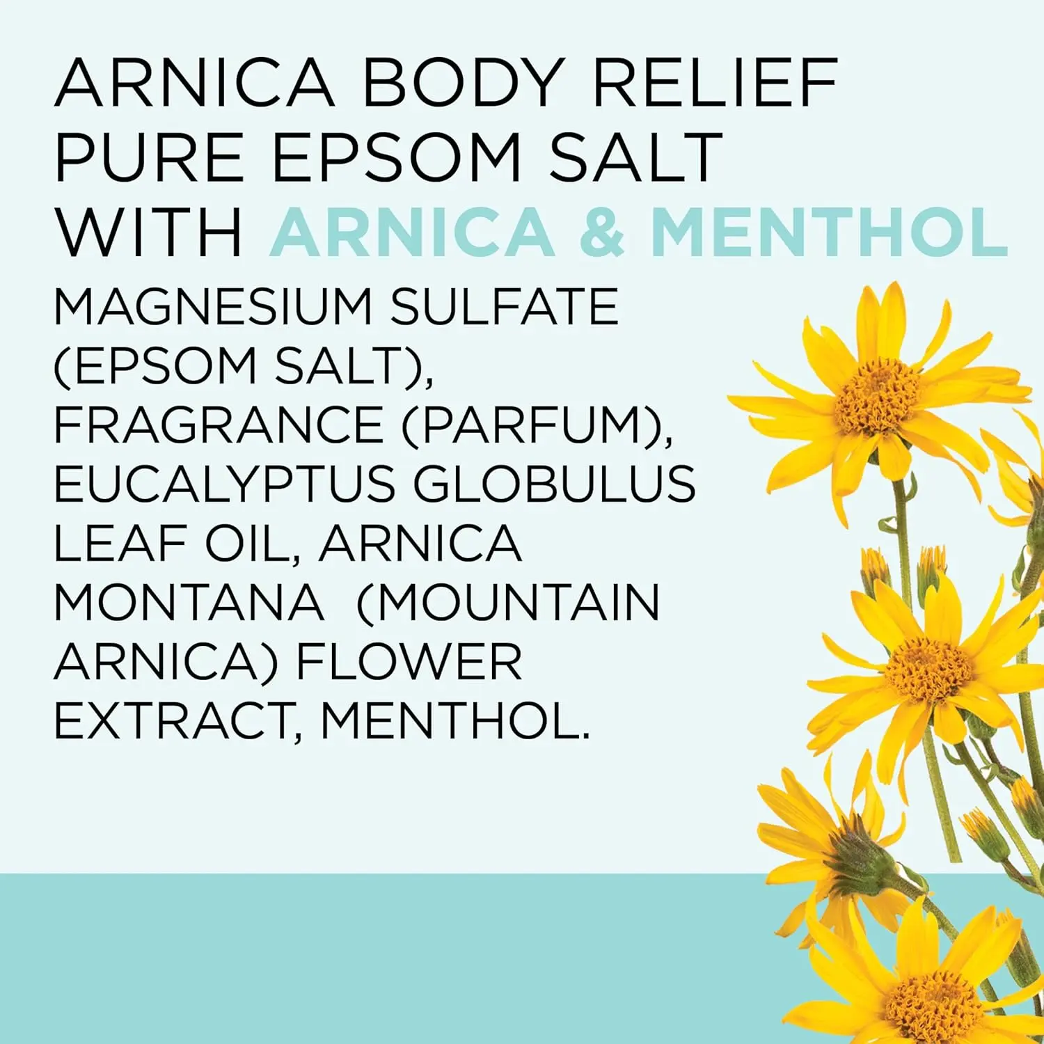 Dr Teal's Epsom Salt soak with arnica and menthol helps to relieve muscle aches and soreness with magnesium sulfate and eucalyptus essential oil for a relaxing bath.